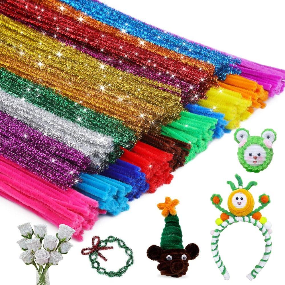 100Pcs Glitter Sparkle Craft Pipe Cleaners Multicolored Fuzzy Sticks Pipe Cleaners Bulk DIY Crafts