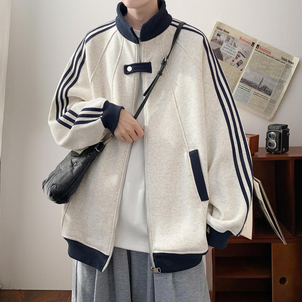 Men's Trendy Striped Patchwork Baseball Jacket - Autumn Fashion Loose Fit