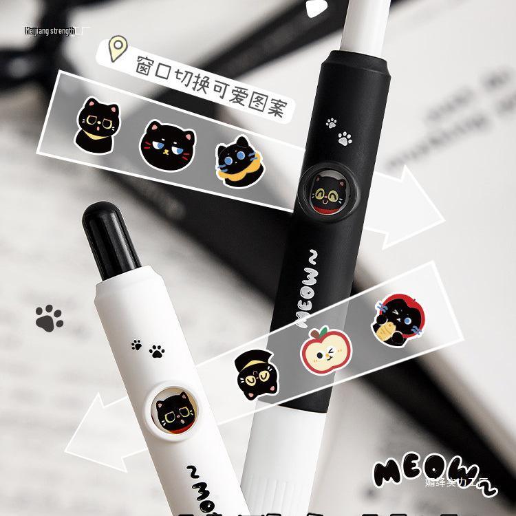 Adorable Cat Face-Changing Pen: Creative Q&A Wind-Up Head Pen, Perfect for Primary Students - Black Ink, Pack of 20