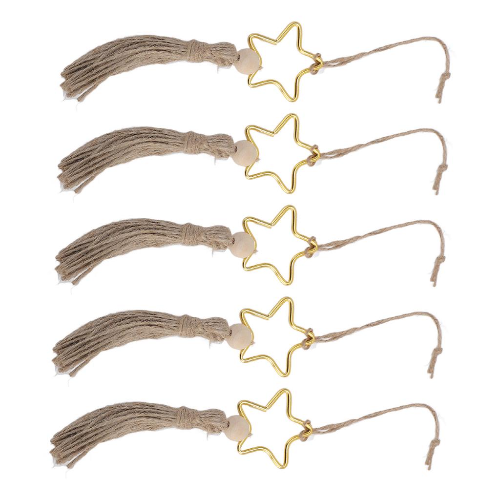 5 Pcs Star Tassel Hanging Ornament Elegant Wood Beads Jute Rope Tassel Decoration