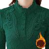 Camisa de encaje de otoño e invierno Camisa superior ajustada Camisa de mujer de talla grande con relleno de terciopelo y calidez