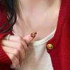 Enamel Red Fruit Gold Color for Women Necklace and Earrings Cute Pomegranate Girl Jewelry Set