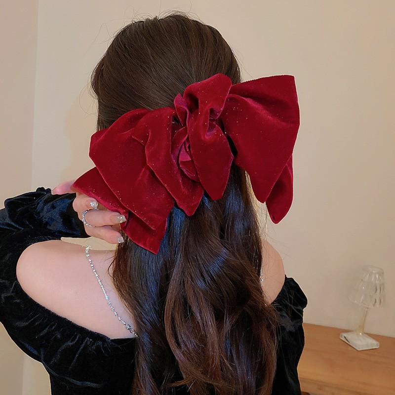 Oversized Velvet Bow Hair Clip Women 2025 Handmade Statement Accessory Back Of Head Fixed Clamp