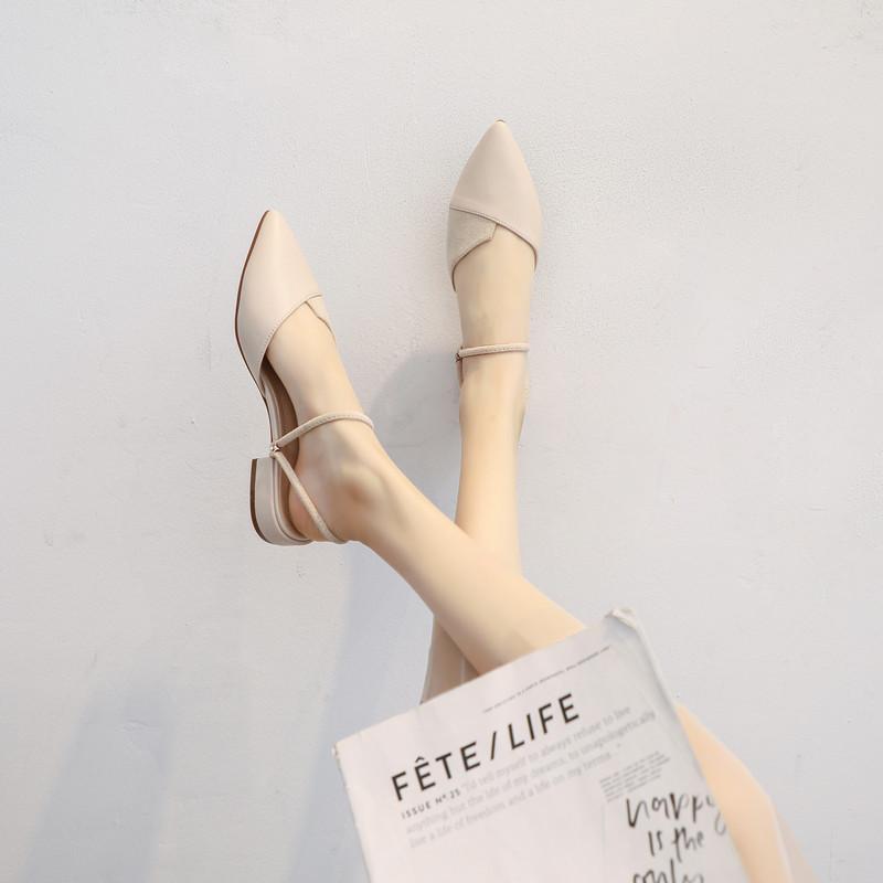 

2025 new sandals night breeze gentle flat-bottomed pointed fairy single shoes summer versatile low-heeled French women s shoes 40 бежевый