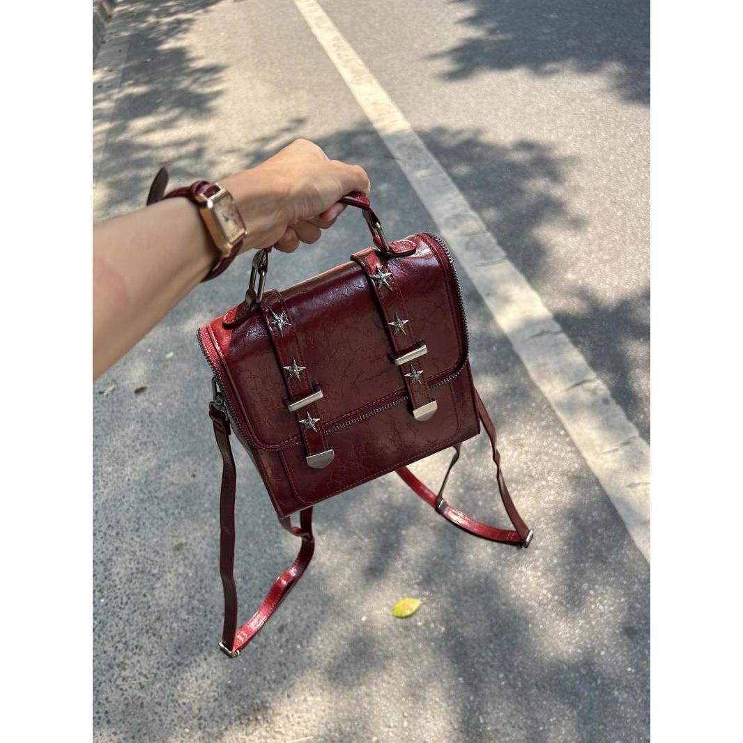 

JIAERDI Retro Red Backpack Women Studded Leather Textured Square Backpack Ladies Academy Style Lightweight Mochilas Mujer 2025 20x19x9.5cm красный
