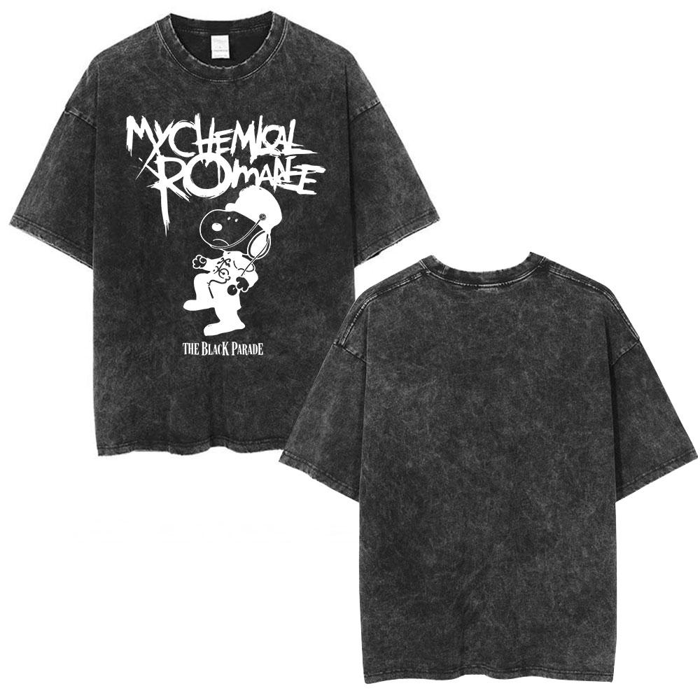 Rock Band My Chemical Romance Washed Tshirt The Black Parade  Tour Merch Tshirts Mens Clothing Vintage T Shirt Streetwear