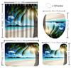 1/4 Seaside Scenery Shower Curtains, Toilet Seat Decoration, Shower Curtain with Carpet and Toilet Lid, 12 70.8x70.8 Inch Hooks
