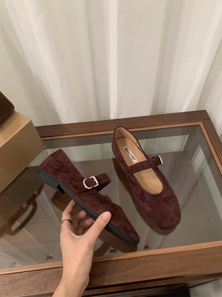 French retro flat-soled suede Mary Jane single shoes women's shoes 2025 new spring and autumn versatile soft-soled commuter shoes