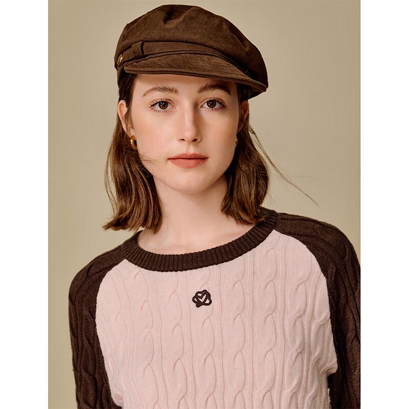 INMAN Women's Cable Knit Color Block Wool Blend Sweater