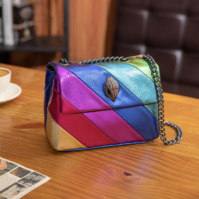 Stylish Colorful Rainbow Patchwork Shoulder Bag With Chain Strap For Women