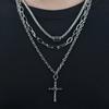 Titanium Steel Cross Pendant Necklace Men Women Minimalist Layered Chain Hip Hop Streetwear Jewelry