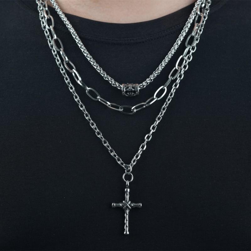Titanium Steel Cross Pendant Necklace Men Women Minimalist Layered Chain Hip Hop Streetwear Jewelry