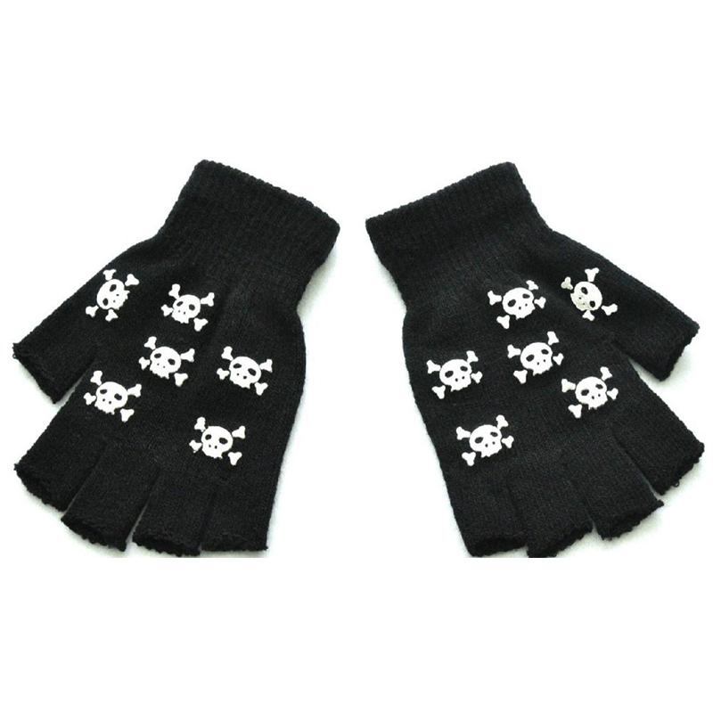 

Унисекс полупальцевые перчатки с черепом и костями на Хэллоуин, светящиеся перчатки без пальцев для зимнего использования