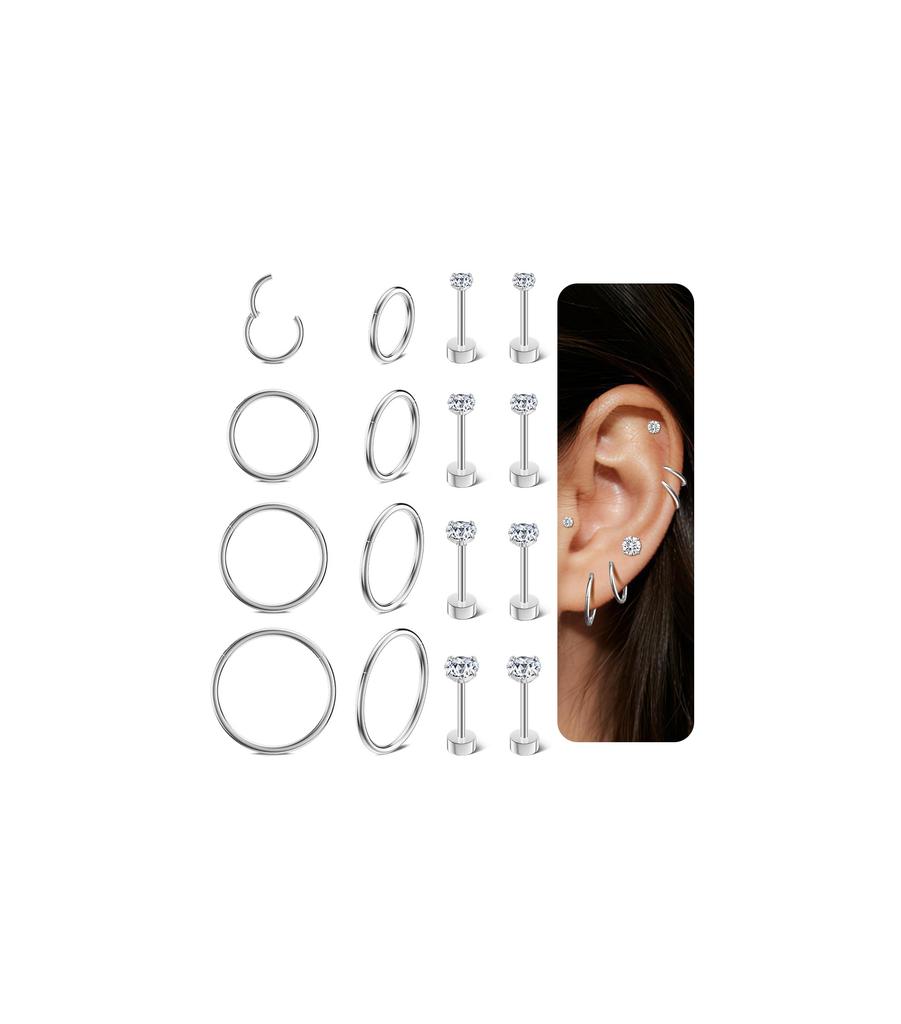 8 Pairs Hypoallergenic Stud Hoop Earrings Set for Women Men Surgical Steel Seamless Earrings,Dainty Small Flat Back Earrings