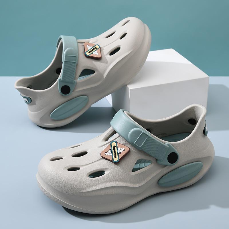 Summer heightening slippers hole shoes women wear thick soles, non-smelly feet non-slip breathable EVA contrasting color wear-resistant bag head drag