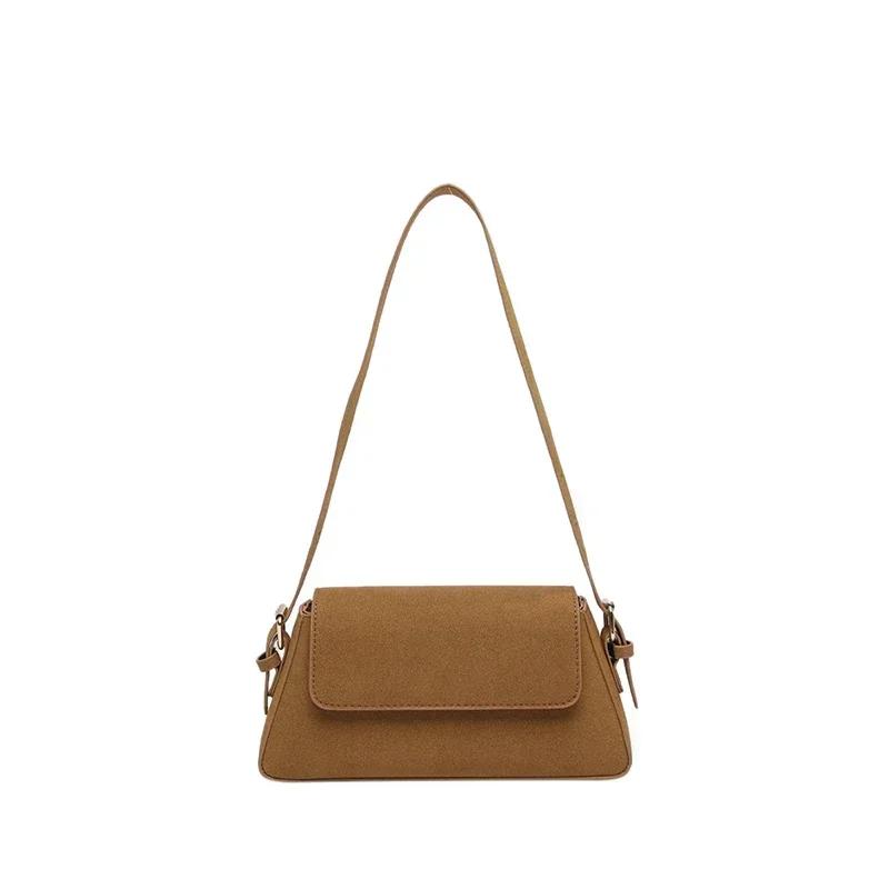 Solid Color Suede Zipper Sweet Shoulder Bags on Sale Simple Trend Sewing Thread Bags High Quality Popular Fashion Crossbody Bag