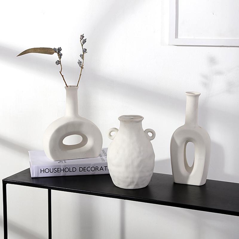 20cm White Ceramic Flower Vase Tabletop Centerpiece Ornament Home Minimalism Decoration Vase Hydroponic Container Pot