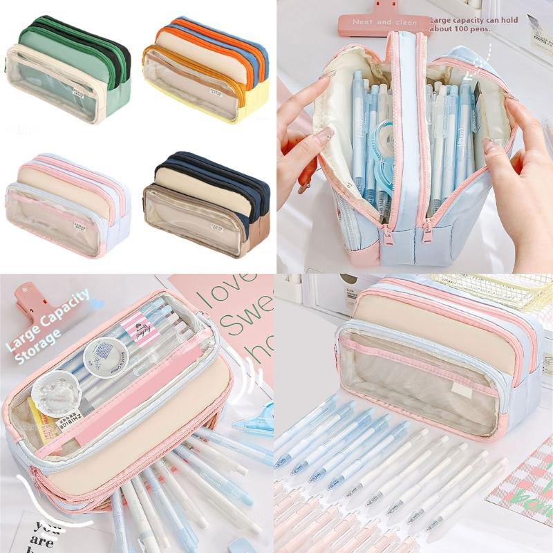 Large Capacity Pencil Bag Japanese Styles Pencil Case Pen Pouch Clear Pencil Pouch Pen Case School Office Supplies