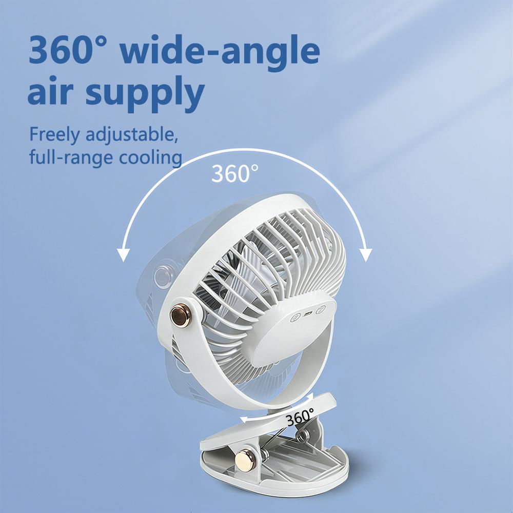 Home Portable Mini Desktop Fan USB Rechargeable Fan 5-Speed Wind and LED Light 360° Rotation 6 Inch Quiet Fan for Bedroom Office
