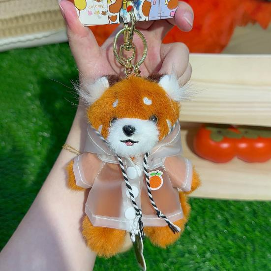 Red Panda Plush Keychain Small Cartoon Red Panda Wearing Raincoat Bag Charm Stuffed Animal Hanging Accessories for Handbag Purse