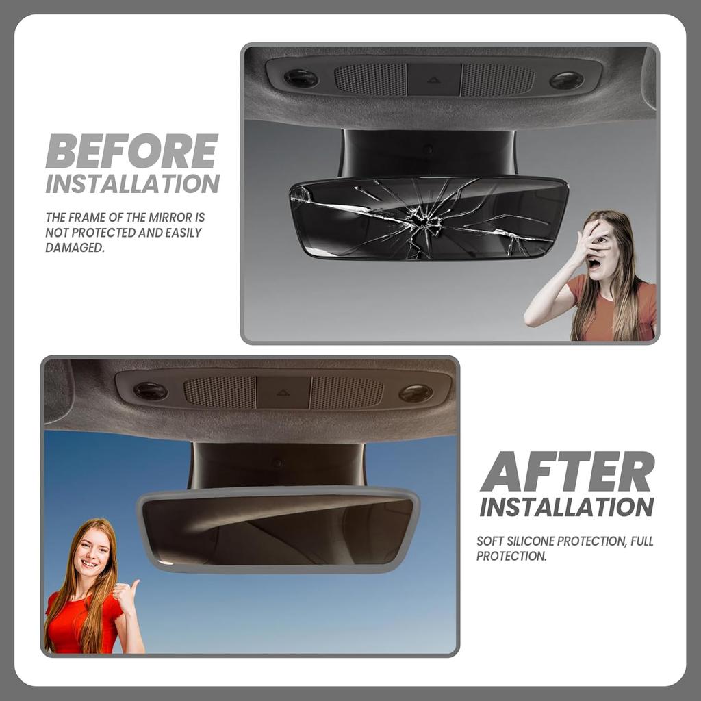 Car Rear View Mirror Silicone Protector Cover, Compatible with Model 3/Y, Auto Interior Mirror Decoration Frame, Car Accessories (Gray)