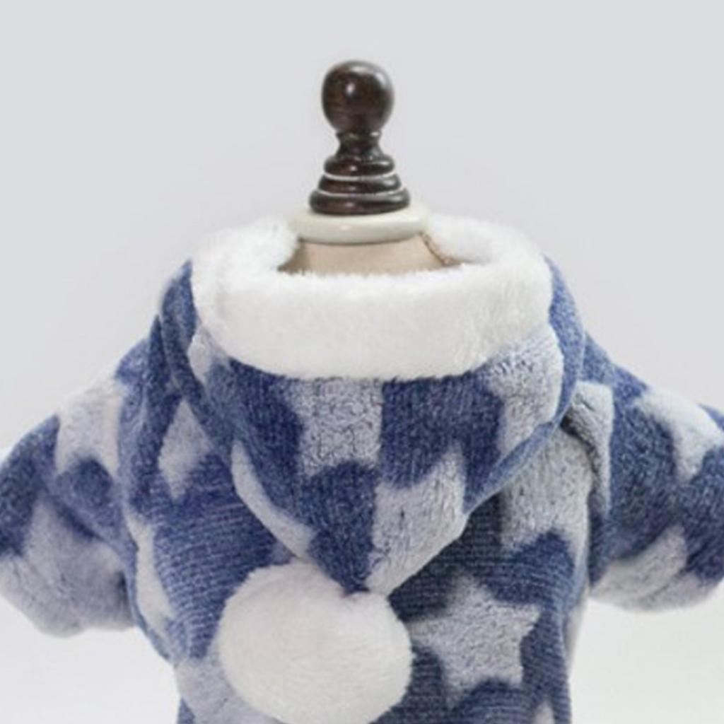 Dog Fleece Clothes Star Pattern 4 Legs Coral Fleece Puppy Hoodie for Autumn Winter Blue M
