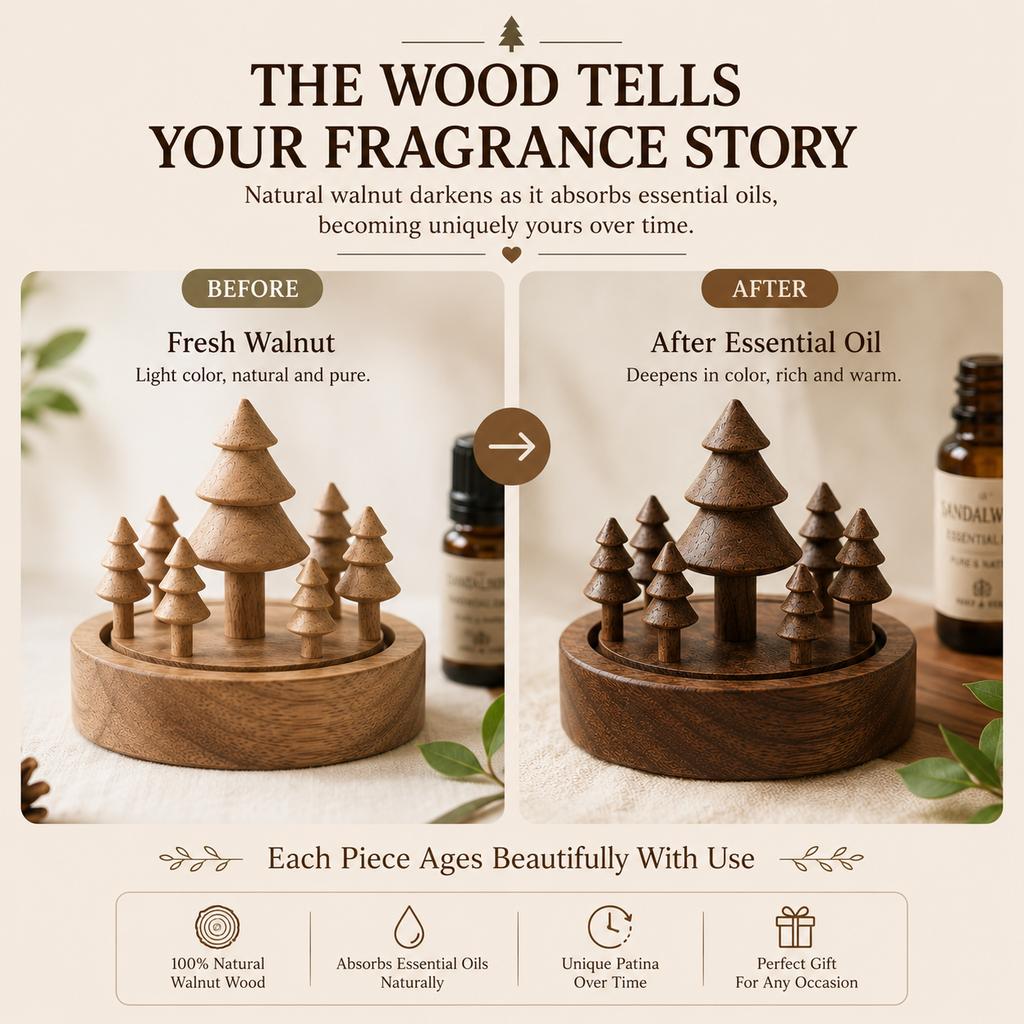 Handmade Walnut Wood Forest Aroma Diffuser – Natural Essential Oil Diffuser for Car, Home & Office, Decorative Wooden Fragrance Gift