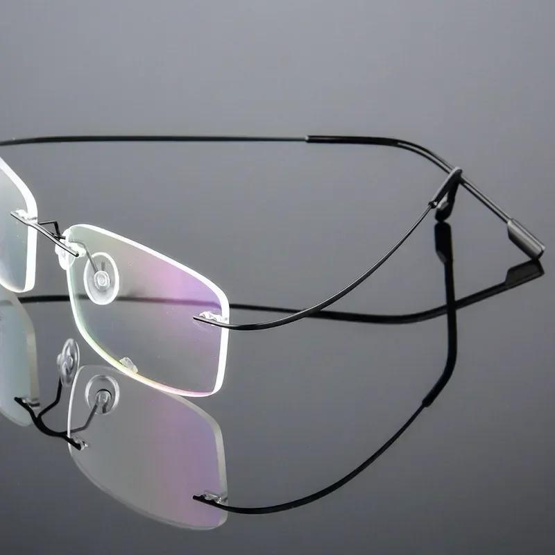 Ultralight Frameless Eyeglasses Titanium Alloy  Glasses Frame Men High Quality Super Stretch Metal Temple Eyeglasses Frame