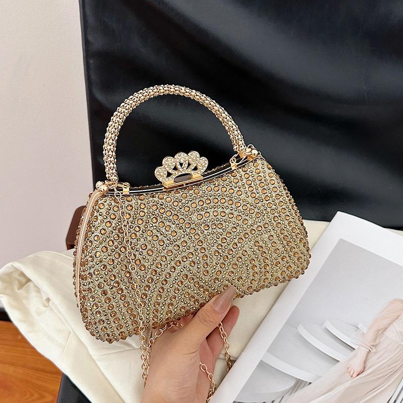 Borsa Decorativa Brillante Dorata con Strass per Donna Moda Temperamento Elegante Lusso Borsa da Sera