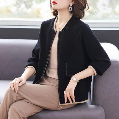Mid-Aged Women's Knit Baseball Cardigan Jacket