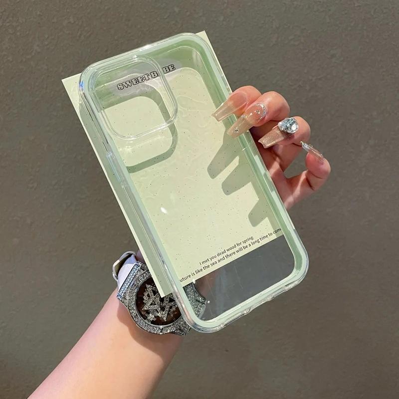 Luxury 2 IN 1 Transparent Candy Phone Case For iPhone 16 11 12 13 14 15 Pro Max Plus Clear Shockproof Bumper Back Cases Cover
