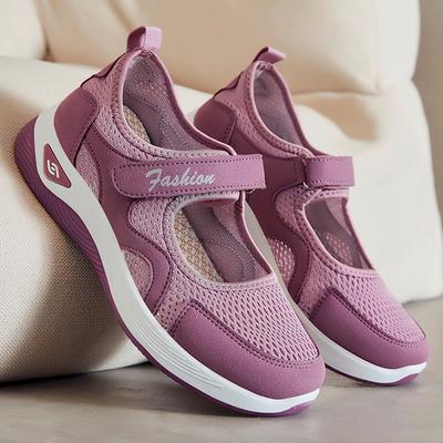 Shoes Women's Summer New Walking Shoes Mesh Breathable Women's Shoes Middle-aged and Elderly Mother Shoes Velcro Single Shoes