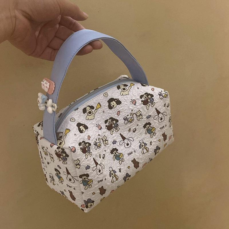 Sweet Cute Bubble Blue Puppy Hand-Held Cosmetic Bag Large Capacity Travel Portable Women  Storage Bag Makeup Pouch Gifts