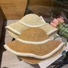 Pearl straw hat summer travel sunscreen sunshade bucket hat new straw seaside vacation net red hat