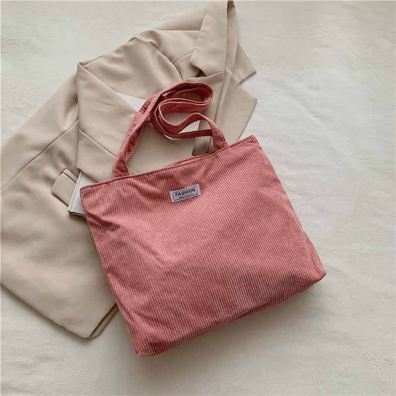 Korean Style Cotton Tote Bag for Women Solid Color Large Capacity Handbag Fashionable Casual Shoulder Purse CLE
