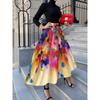 Vacation Style Green and White Abstract Print Midi Skirt for Women Summer Casual High Waist A Line Skirt Trendy Fashion Skirt