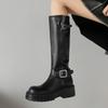 European and American Leather Round Head Thick-soled Knight Boots Foreign Trade New Belt Buckle Muffin Bottom Comfortable Versatile Thick Heel H