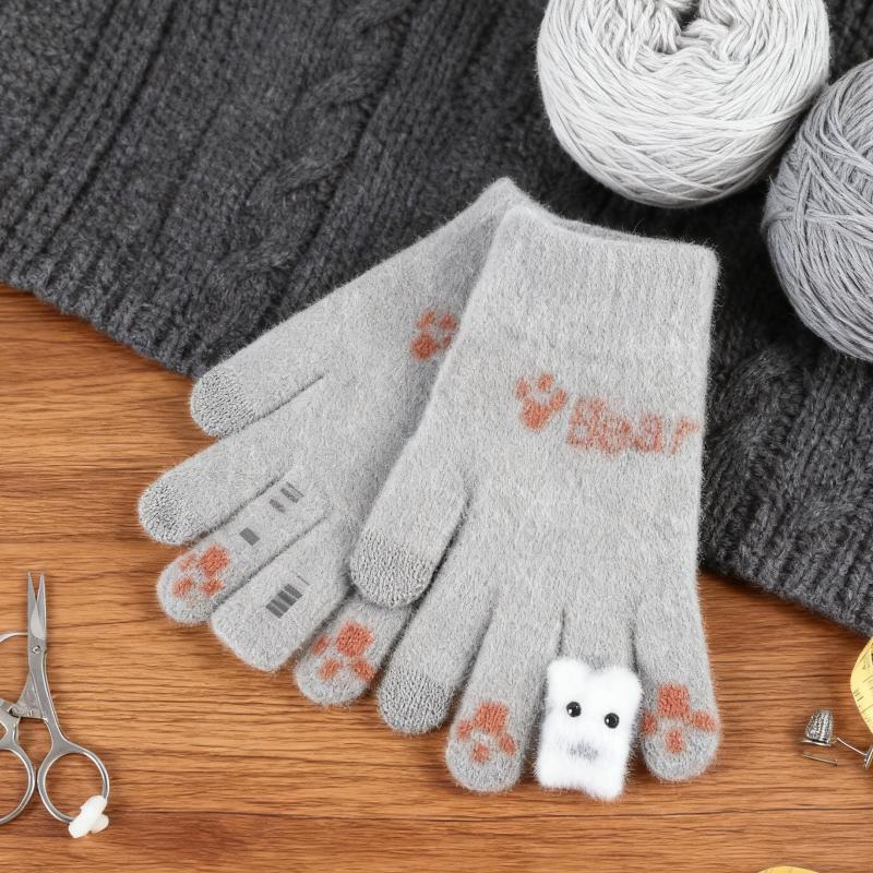 2/4Pcs (1/2 Pair) New Cute Bear Touchscreen Gloves with Fleece Lining, Thickened for Warmth, Suitable for Cycling In Winter Warm In Winter