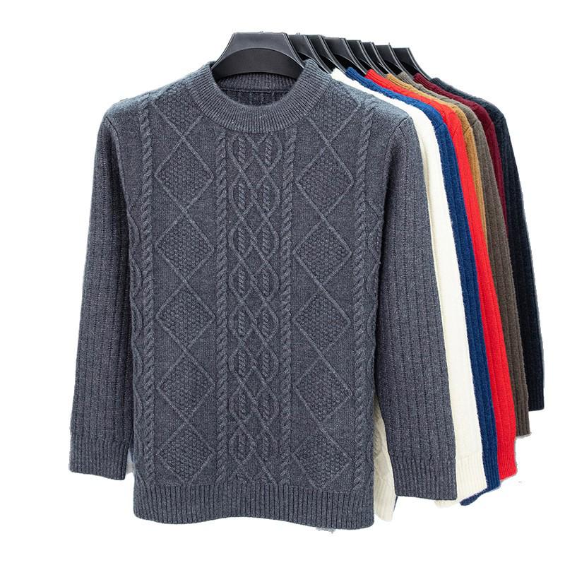 Men's Winter Jacquard Knit Sweater - Thick, Warm, Half-High Collar, Fashionable for All Ages
