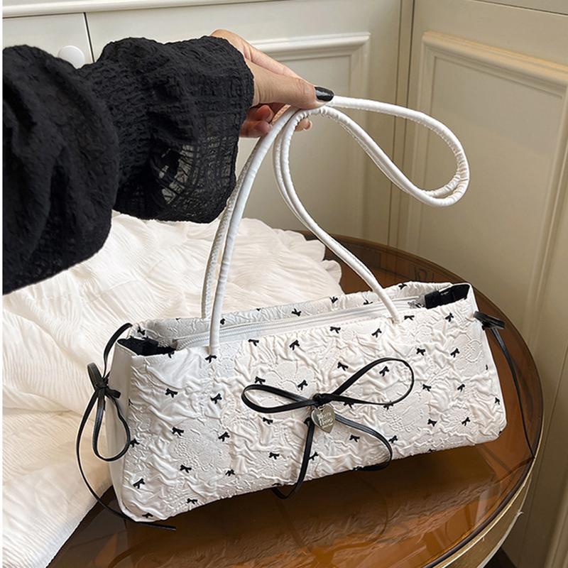 Fashion Bow Ribbon Shoulder Bag Daily Casual Commuting Bowknot Print Underarm Bag Sweet Women's Small Handbag