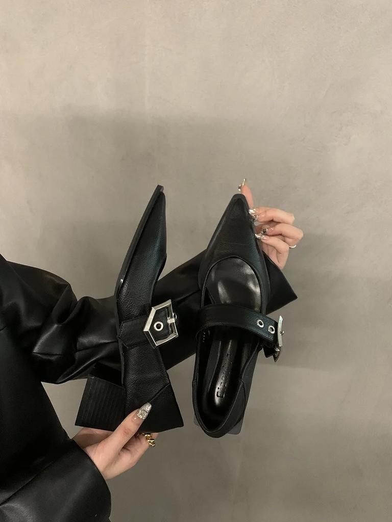 Fashion Hot Selling Retro Pointed Mary Jane Small Leather Shoes for Women 2025 Autumn and Winter  Korean Version of Chunky Heel Loafers