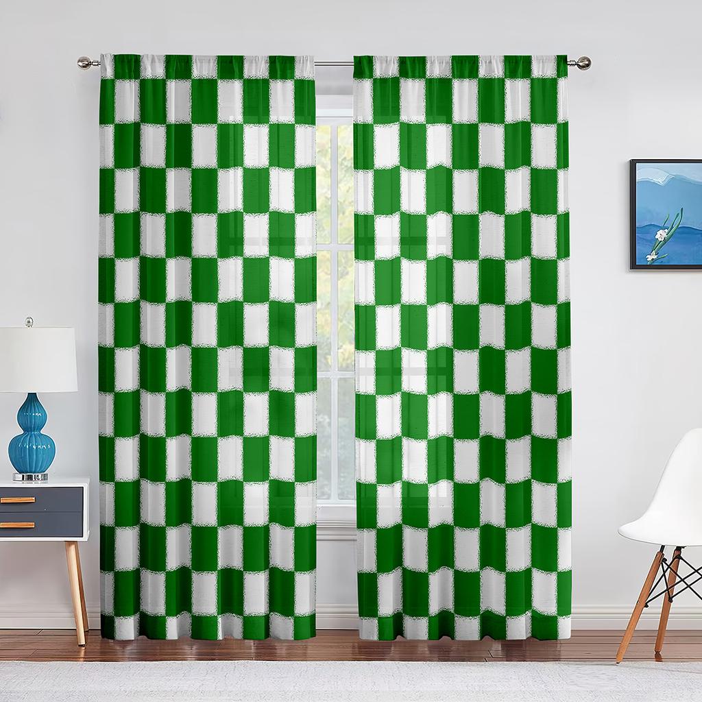 Black and White Groovy Checkerboard Sheer Voile Curtain Abstract Psychedelic Window Tulle Curtains for Living Room Bedroom Decor