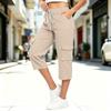 Women Casual Loose Fit Cargo Pants Mid Calf Length Drawstring Waist Elastic Band Pocket Design Comfortable Workwear