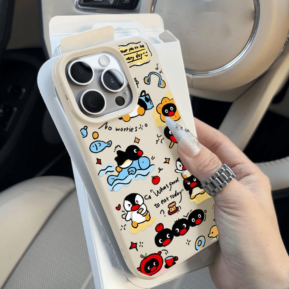 Handyhülle für iPhone 11 13 Hülle iPhone 12 14 15 16 Pro Max 12 Pro 15 Plus Leder lackiert wasserdicht sturzsicher und verschleißfest Cartoon