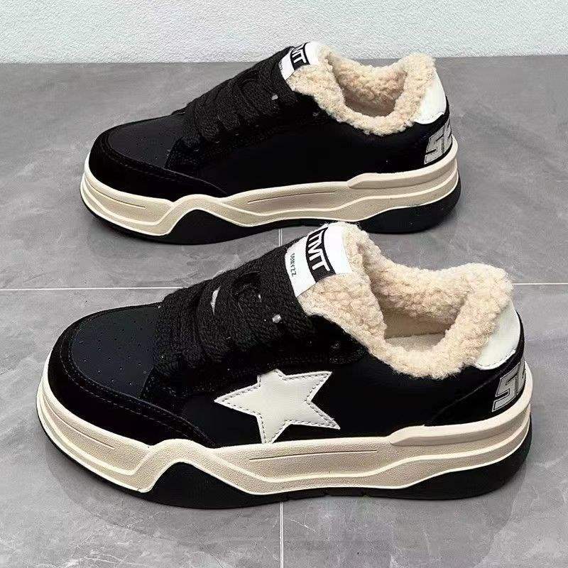 Little White Shoes New Velvet Casual Versatile Thick Baseplate Shoes 2025 Winter Korean Version Women's Shoes Stars