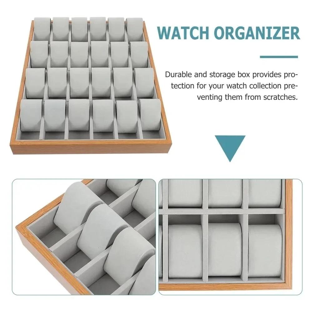 24 Slots Walnut Grain Wood Watch Storage Display Box Wristwatch Organizer Display Tray Watches Holder with Pillows Gift Cases