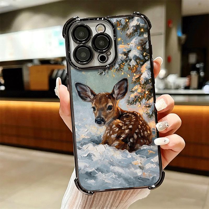 Sika Deer Elk Animal Plating Phone Case For Iphone 16 17 Pro Max Air 16E 14 15 Plus 12 13 Mini Anti-Fall Airabag Cover