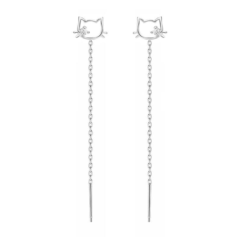 Trendy Cat Ear Tassel Earrings with Single Diamond and Hollow-out Design