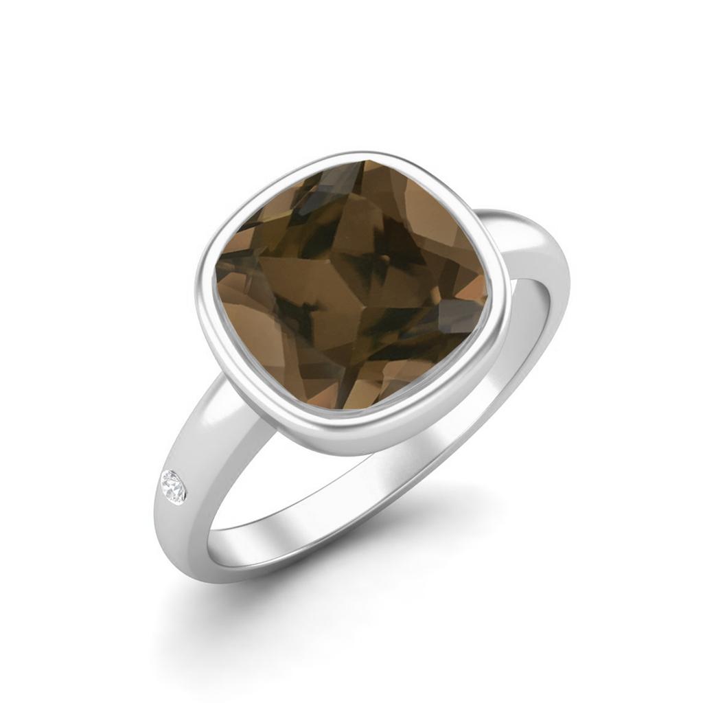 2.5 Ctw Cushion 925 Sterling Silver Smoky Quartz Solitaire Women Bezel Set Wedding Ring