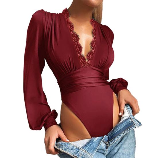 Dámské body Velké velikosti Ležérní Krajkové Deep Fashion Slim Women Body s výstřihem do V